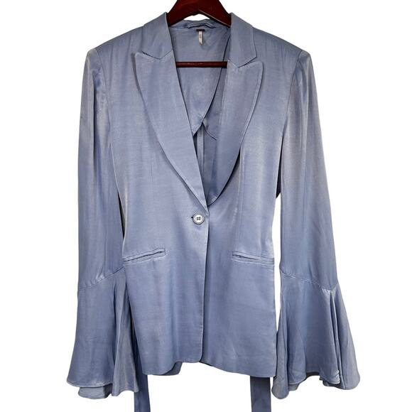 Free People Blazer Sz Small Frilled Cuff Lavender Satin Smooth Jacket  Romantic - Picture 4 of 15
